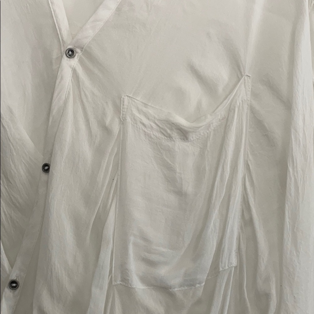 Helmut Lang Draped Asymmetrical Button Up Blouse - image 3